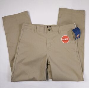 Dickies Flex Boys Flat Front Straight Leg Khaki Pant Classic Fit 16 Husky